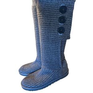 Ugg Gray Knit Button-Accent Tall Boots Womens Size 8